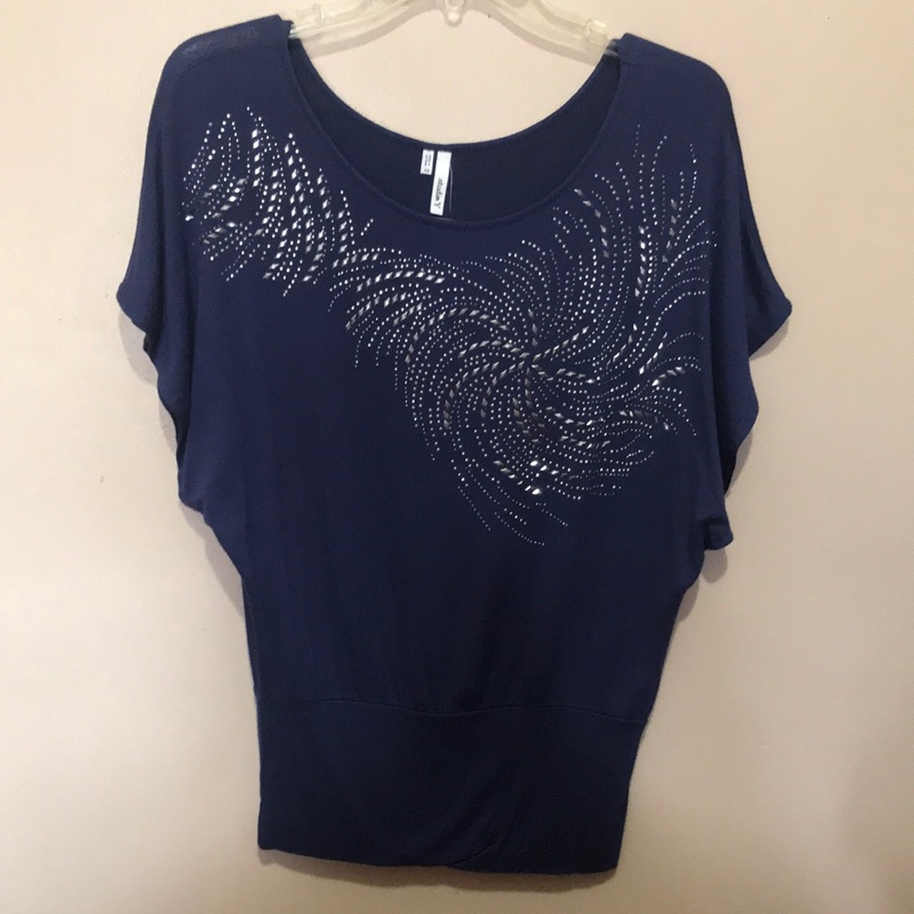 Studio Y short sleeve blue dressy top XS NWT